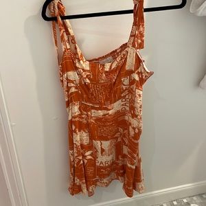 Orange and white print dress
